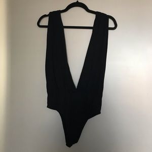 Black Deep V Neckline Bodysuit